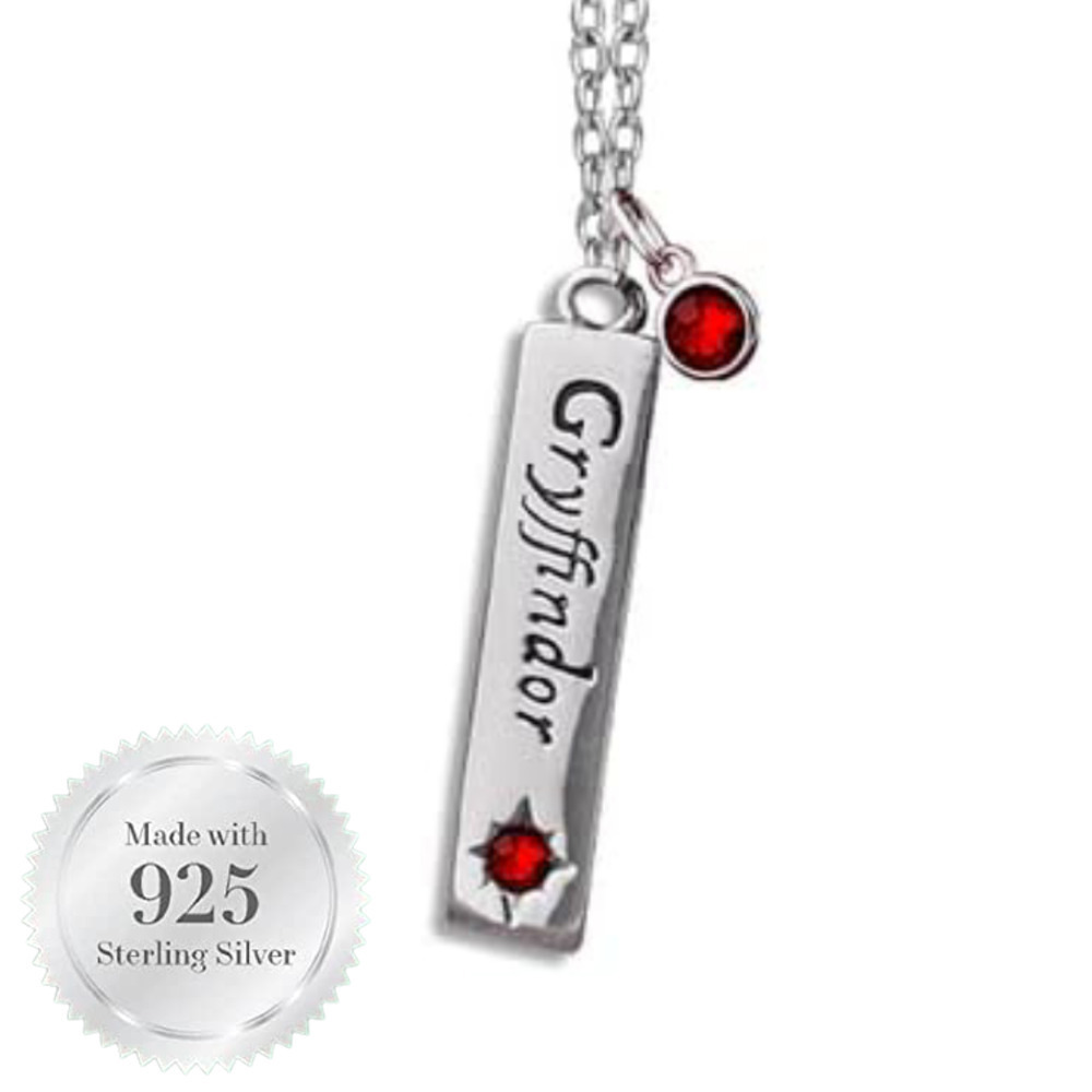 925 Sterling Silver Gryffindor Red CZ Charm Necklace